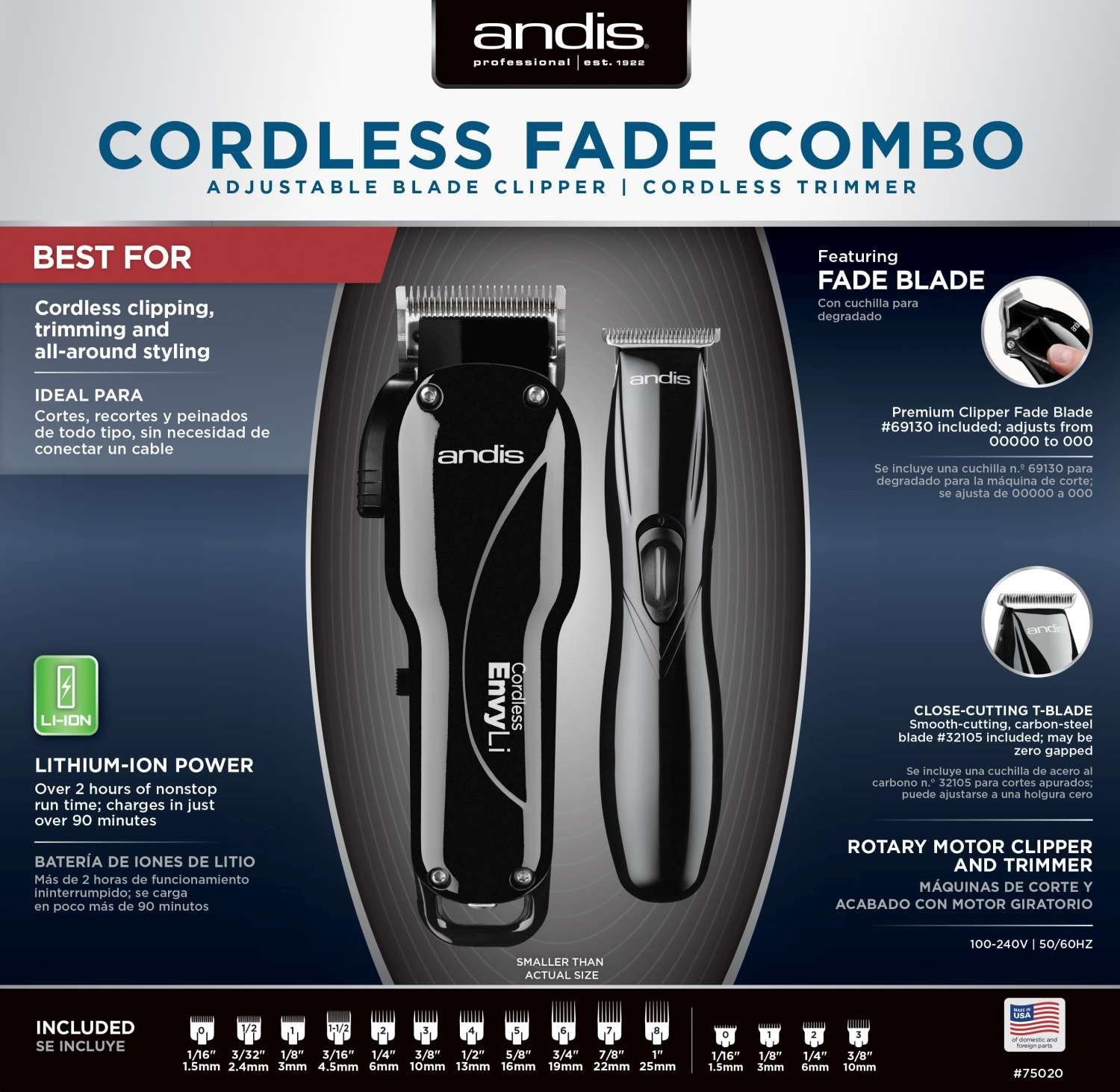 ANDIS CLIPPER FADE COMBO C/LES