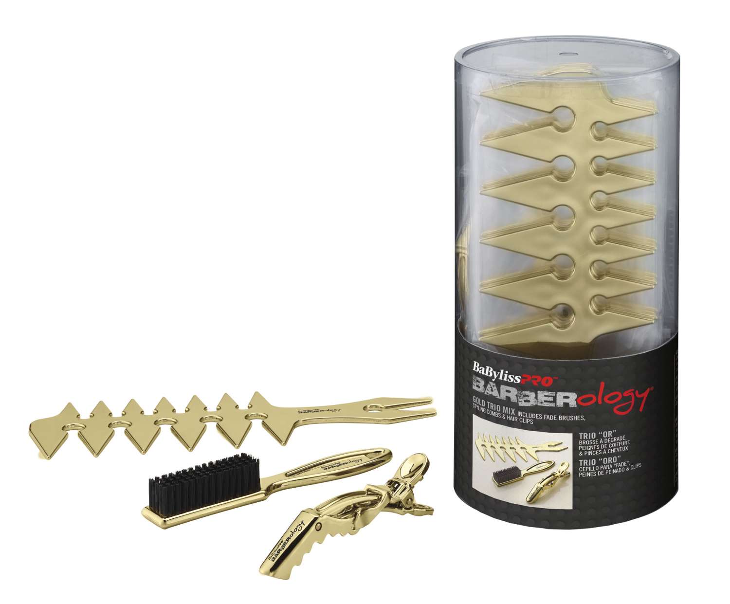 BABYLISS BARBER COMB/BRUSH/CLIP SET GOLD