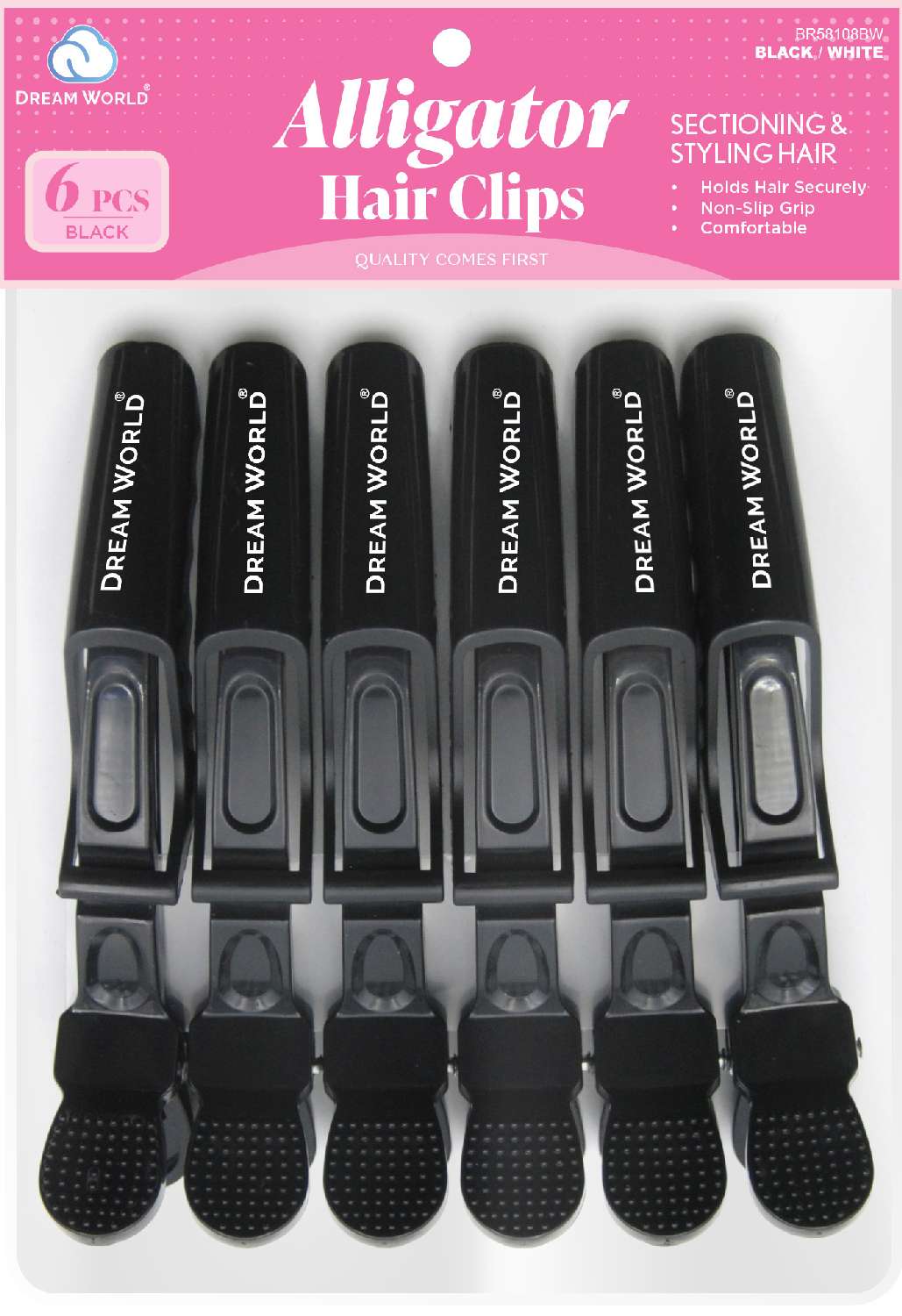 DREAM CLIP ALLIGATOR 6PC/PK BLACK