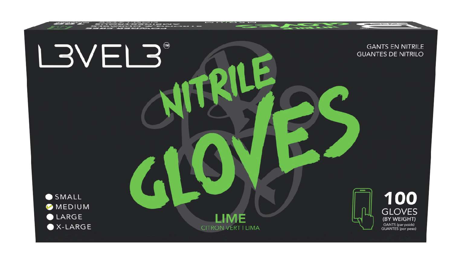L3VEL3 NITRILE GLOVES LIME [MEDIUM]